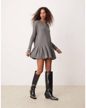 Free People Knit Mini Ruffle Hem Mini Dress - Natural