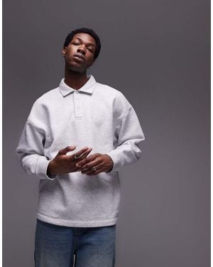 TOPMAN Relaxed Fit Sweatshirt Polo - Grey