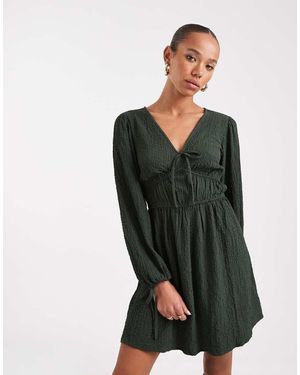 Wednesday's Girl Textured Tie-sleeve Mini Dress - Black
