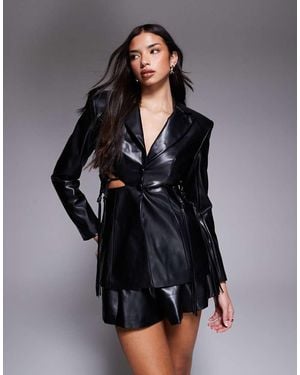 ASOS Faux Leather Macrame Blazer - Black