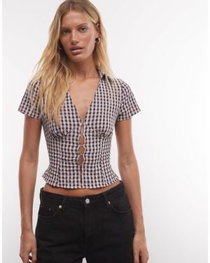 Collusion Fitted Short Sleeve Shirt - Brown