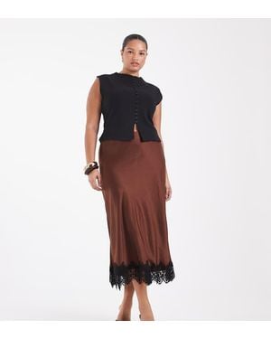 Vero Moda Satijnen Midi Rok Met Kanten Detail Aan De Zoom - Rood
