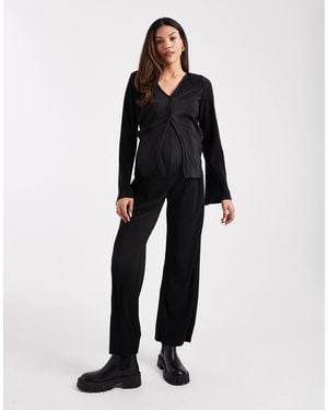Mama.licious Mamalicious Maternity Plisse Straight Leg Trouser Co-Ord - Black