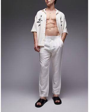 TOPMAN Pantalon coupe ajustée en lin mélangé - écru - Gris