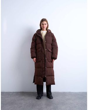TOPSHOP Longline Techy Puffer Jacket - Brown