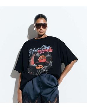 ASOS Asos Design Curve Embellishment Oversized T-shirt With Vintage Vinyl Graphic - Blue