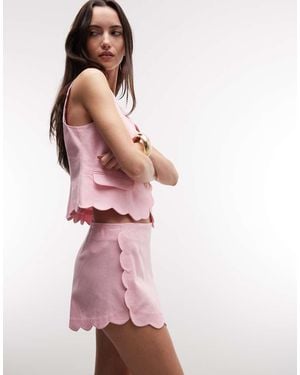 River Island Linen Blend Scallop Short Co-Ord - Pink
