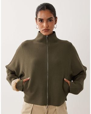 Gina Tricot Knitted Zip Jacket - Green