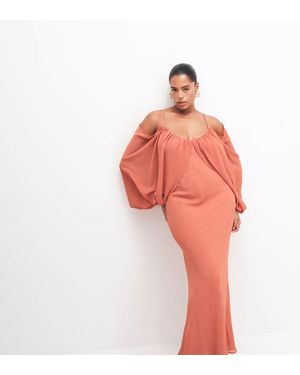 ASOS Asos Design Curve Draped Maxi Dress With Draped Blouson Sleeve & Tassel Tie - Red