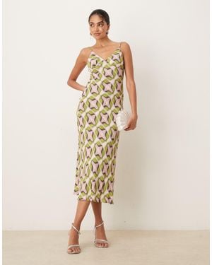 Mango – gerade geschnittenes maxikleid mit geometrischem retro-print - Natur
