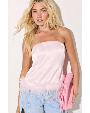 Loavies Falling For You Strapless Top With Feathers - Pink