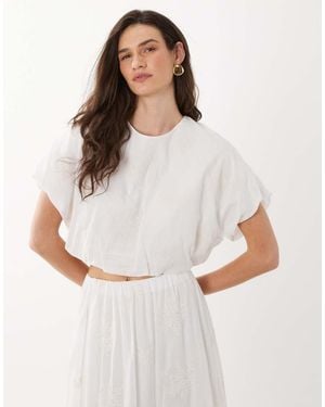 Mango 100% Cotton Bubble Hem Crop Top - White