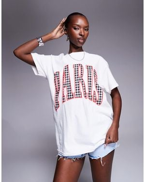 River Island Paris Gingham Print T-shirt - White