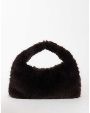 TOPSHOP Tully Large Faux Fur Shoulder Bag - Black