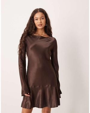 ASOS Satin Drop Waist Mini Dress - Brown