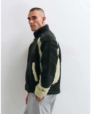 Obey Centre Field Sherpa Jacket With Contrast Panels - Blue