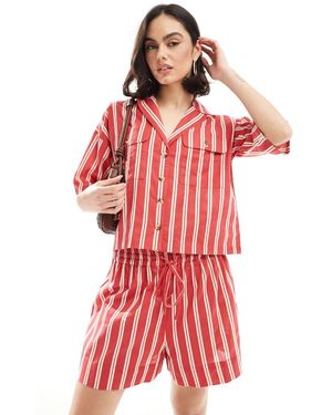 Wednesday's Girl Striped Boxy Shirt Co-ord - Red