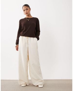 ASOS Asos Design Petite Pull On Waist Wide Leg Corduroy Pants - White