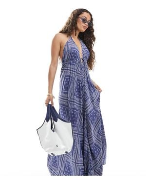 Miss Selfridge Halter Neck Spun Maxi Dress - Blue