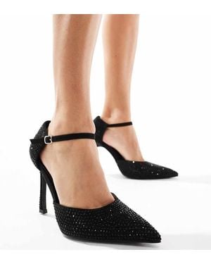 Glamorous Pointed High Heeled Court Shoes - Black