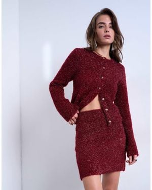 TOPSHOP Knitted Tinsel Co-Ord Skirt - Red