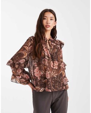 New Look Frill Sleeve Blouse - Brown