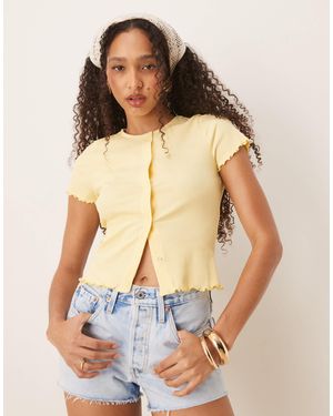 Vila Short Sleeve Lettuce Edge T-shirt With Popper Front - Blue