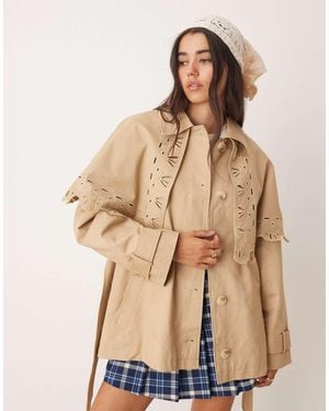 Miss Selfridge Broderie Detail Cape Crop Trench - Natural