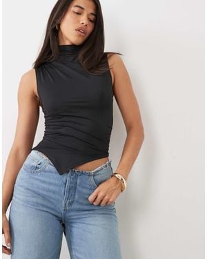 ASOS Grown On High Neck Gathered Asymmetric Hem Top - Blue