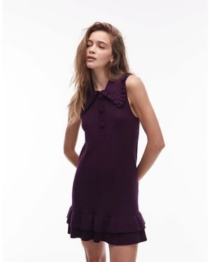 & Other Stories Knitted Mini Dress With Collar - Purple