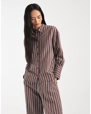 New Look Co-ord Stripe Longline Shirt - Brown