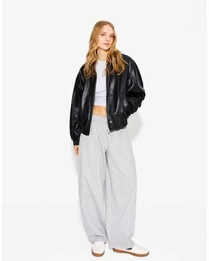 Bershka Faux Leather Oversized Jacket - White