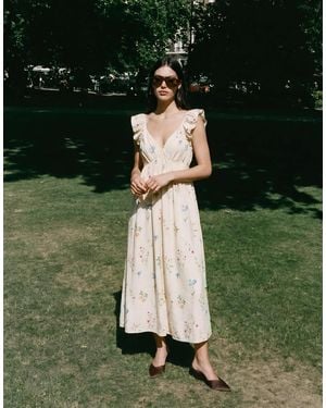 Vero Moda Ruffle Shoulder V Neck Maxi Dress - Natural