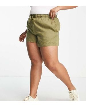 Mango Curve Tie Up Linen Shorts - Green