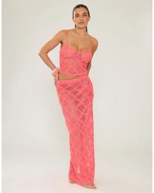 Missy Empire Textured Floral Maxi Skirt - Pink