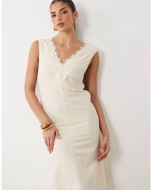 ASOS Lace Applique Linen Look Midi Dress - Natural