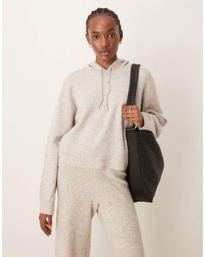 Jdy Slouchy Knitted Hoodie Co-ord - Natural