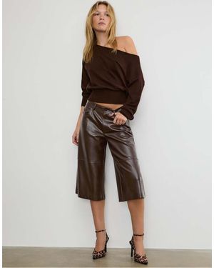 Stradivarius Leather Effect Bermuda Shorts - Brown