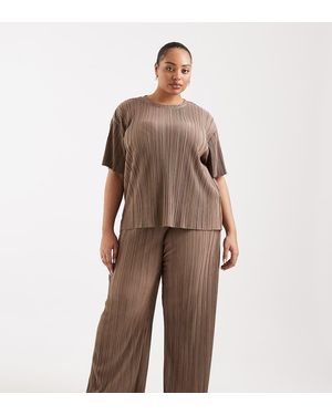 ONLY Plisse Wide Leg Trousers Co-ord - Brown
