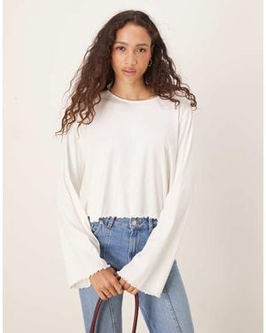 ASOS Lettuce Hem Long Sleeve T-Shirt - White