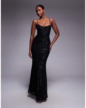 ASOS Embellished Grid Sequin Lace Up Back Maxi Dress - Blue