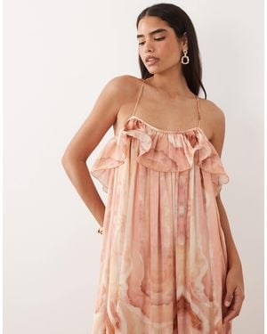 Vero Moda Voluminous exaggerated Ruffle Cami Satin Midi Dress - Pink
