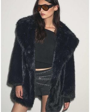 Stradivarius Regular Fit Faux Fur Coat - Blue