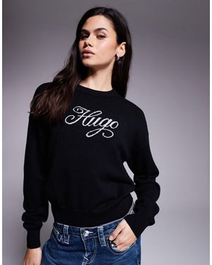 HUGO Slogix Script Logo Knit Sweater - Gray