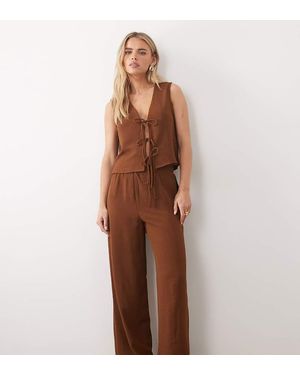 Vila Pantalones Marrón Tostado De Pernera Ancha De Tejido Texturizado De (Parte De Un Conjunto)