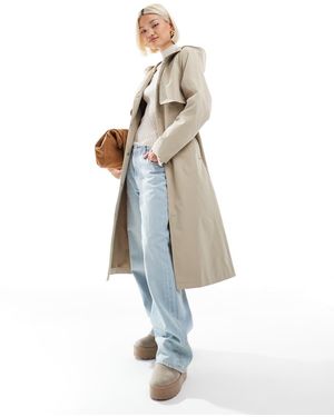 Threadbare Midi Trench Coat With Belt - White