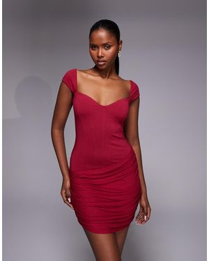 Oh Polly Vestito Corto Ciliegia Con Scollo A Cuore E Gonna Drappeggiata - Rosso