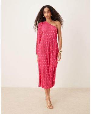Y.A.S Foil Spot Plisse One Shoulder Maxi Dress - Pink