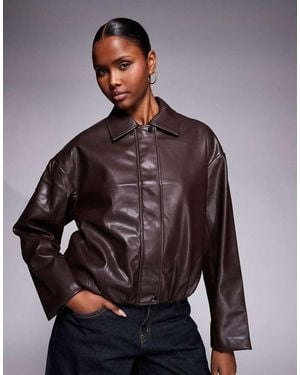 River Island Faux Leather Collared Bomber Jacket - Brown