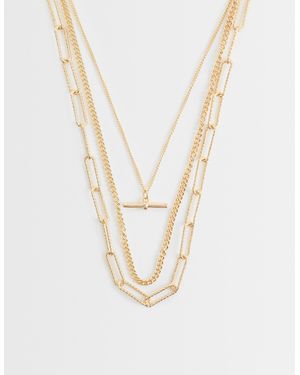 Accessorize Collier à 3 rangs délicat avec barre en t - Blanc